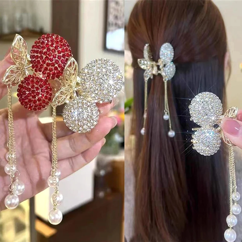 

1Pc 2022 New Cherry Tassel Hairpin Rhinestone Hair Clip Woman Hair Claw Jewelry Hair Accessories Fairy Headwear
