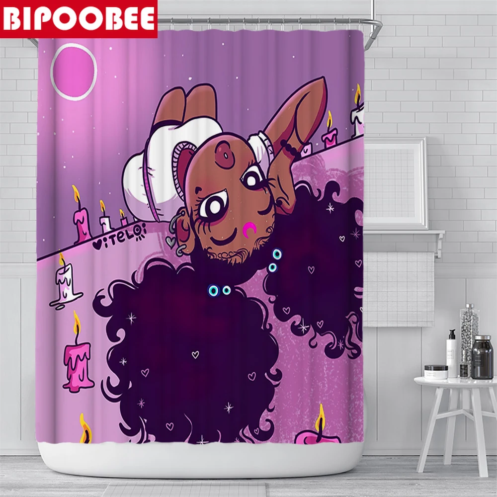 Милые волнистые волосы, душевая занавеска для чернокожей девочки, афроамериканский комплект для ванной, антискользящие коврики, луна, свеча, крышка для унитаза и ванная коврик.