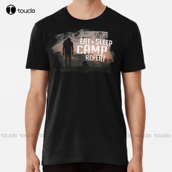 

Новинка, футболка из хлопка высшего качества с надписью "Eat Sleep Camp Repeat 8"