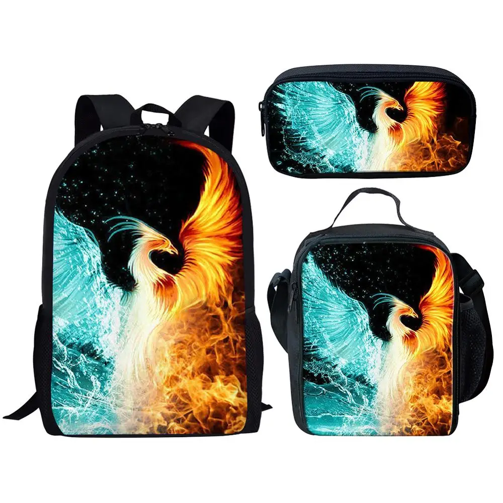 Классный набор школьных сумок с рисунком Феникса Ice Fire для мальчиков и девочек, женские рюкзаки, школьные сумки, рюкзак, сумка для книг, индив...