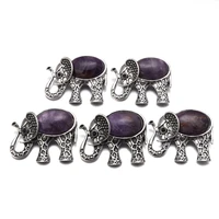43x36mm natural amethyst vintage elephant brooches pin charms women party brooch for diy pendant dress jewelry accessories