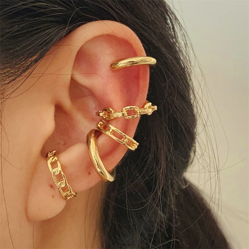 

Vintage Gold Color Clip Earrings Set Crystal Non-Piercing Ear Cuff Ear Studs Hollow Earrings for Women Trendy Jewelry Christmas