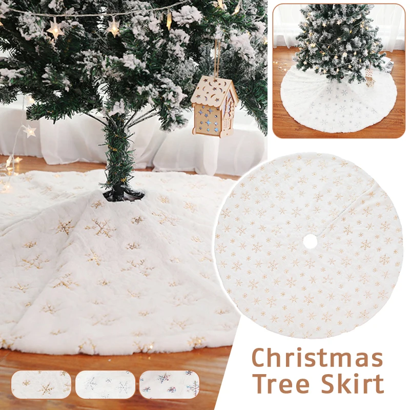 

White Christmas Tree Skirt 78cm 90cm 122cm High-grade Plush Sequin Christmas Tree Decorations Home Party Holiday Decoration