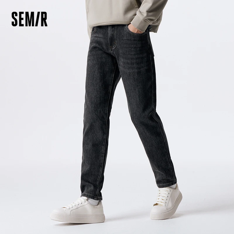 Джинсы Semir мужские зимние фланелевые теплые облегающие брюки классические
