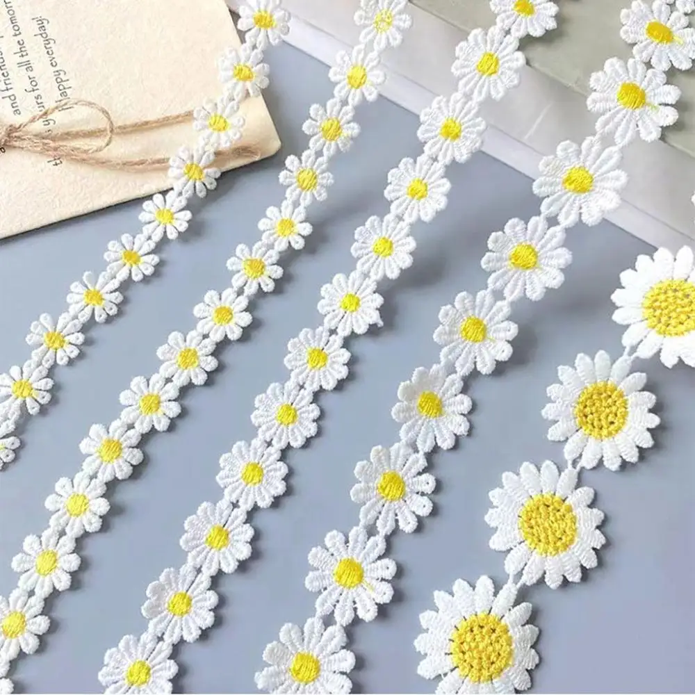 

Creative Headwear Decor Small Yellow Flower Beautiful Embroidered Daisy Lace Trim Ribbon DIY Craft Sewing Supplies