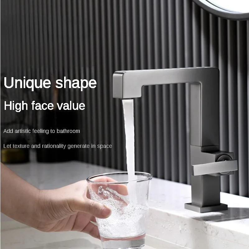 

Gun Gray Table Basin Hot and Cold Water Mixer Tap Copper Washbasin Faucet Bathroom Basin Rotatable Faucet