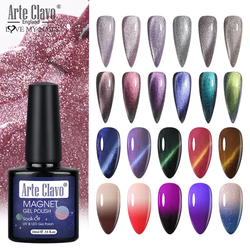 

Arte Clavo Magnetic Crystal Cat Eye Holographic Shiny Diamonds Nail Art Varnish 9D Chameleon Nails Hybrid Gel Temperature Change