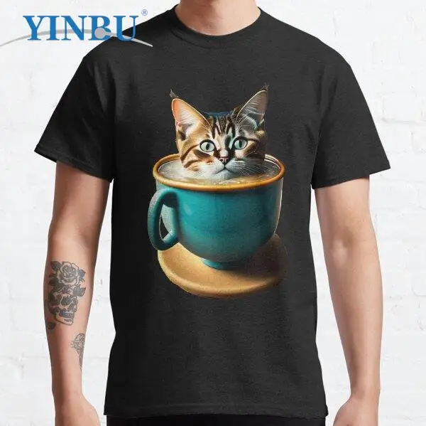 

Мужская футболка с принтом кофейных и кошек, брендовая Высококачественная футболка YINBU с графическим рисунком