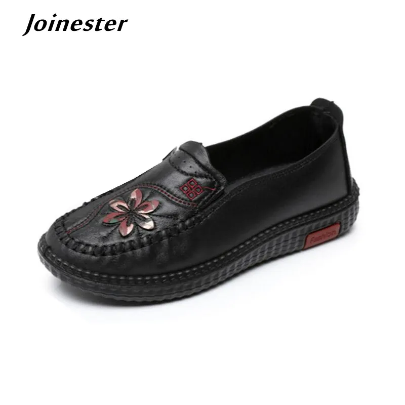 

PU Leather Comfort Flat Heeled Loafers for Women Slip on Casual Mom Shoe Round Toe Vintage Flats with Flower Soft Drive Flats