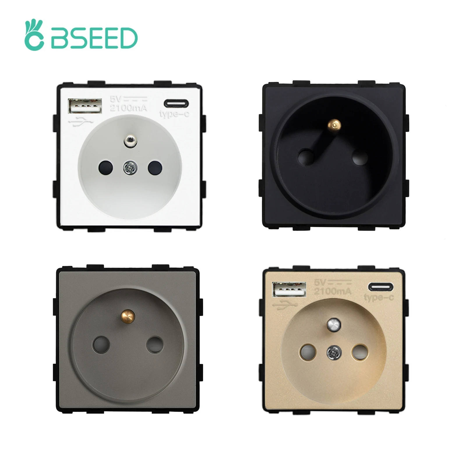 

BSEED French Power Socket Wall Plug With Type-c USB Charging Ports Insert Function Part 16A DIY Combine With Socket Frames