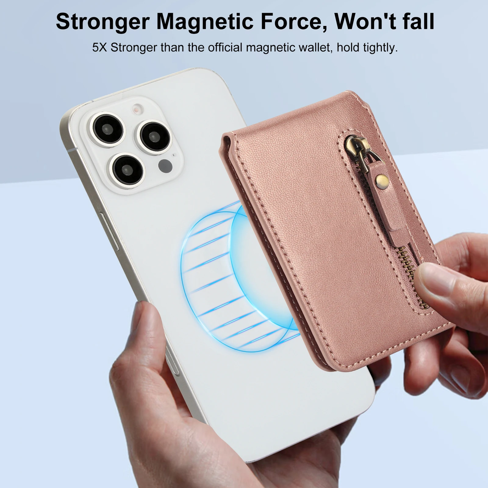 Магнитный держатель для карт кошелек на молнии вертикальный Solt Magsafe iPhone 16 Pro Max 15 14