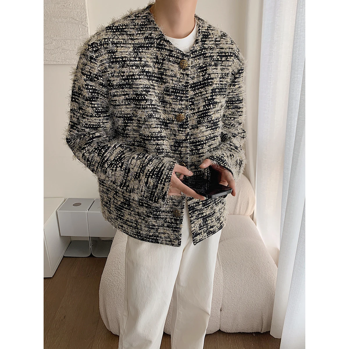 

Мужская Уличная одежда высокого качества 2023, модная трендовая популярная куртка без воротника, Повседневная Свободная верхняя одежда в Корейском стиле, Женская