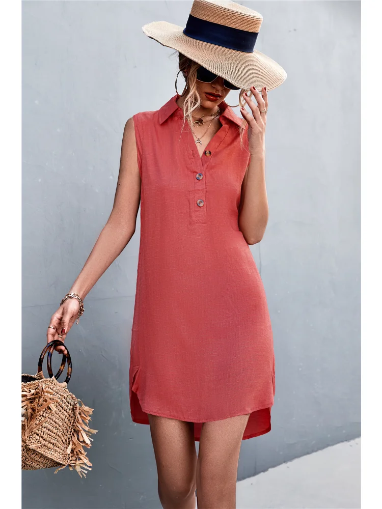 

Dresses for Women 2023 New Women Clothing V-neck Sexy Summer Dress Button Sleeveless Tank Top Split Vintage Dress Casual Dresses