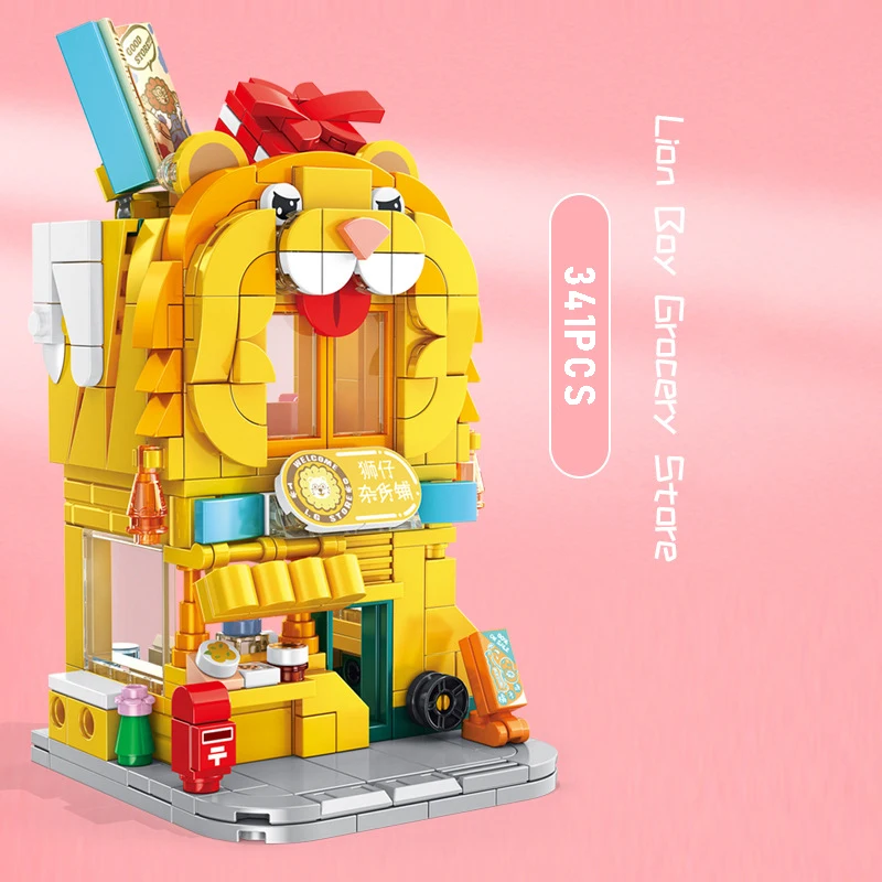 

PANLOS City Street Building Blocks View Shop Inbrixx DIY Assembly Model Trendy Small Particle Decorations Toy for Boys Girls