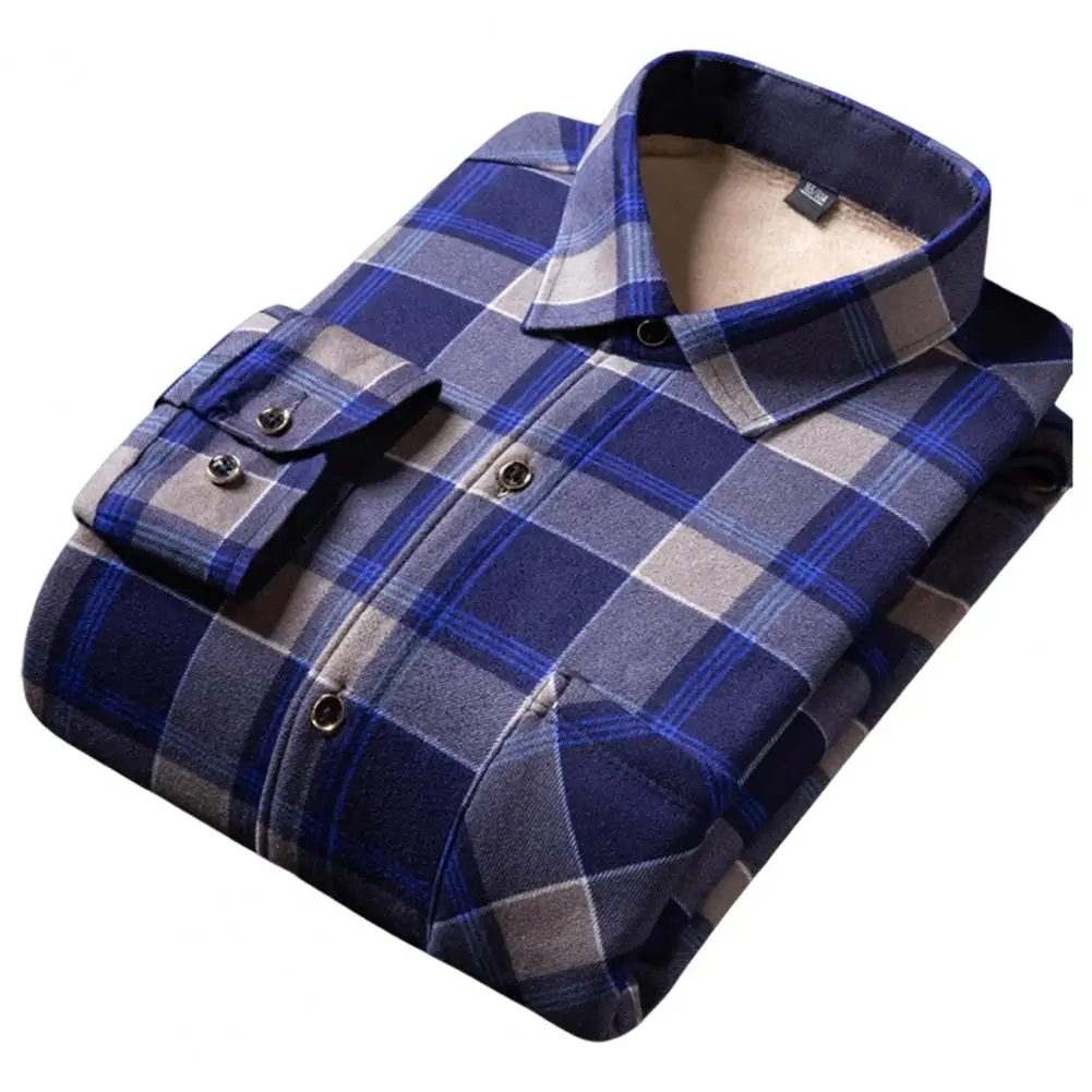 

Trendy Men Shirt Casual Men Winter Shirt Plaid Print Turn-down Collar Men Autumn Tops Warm