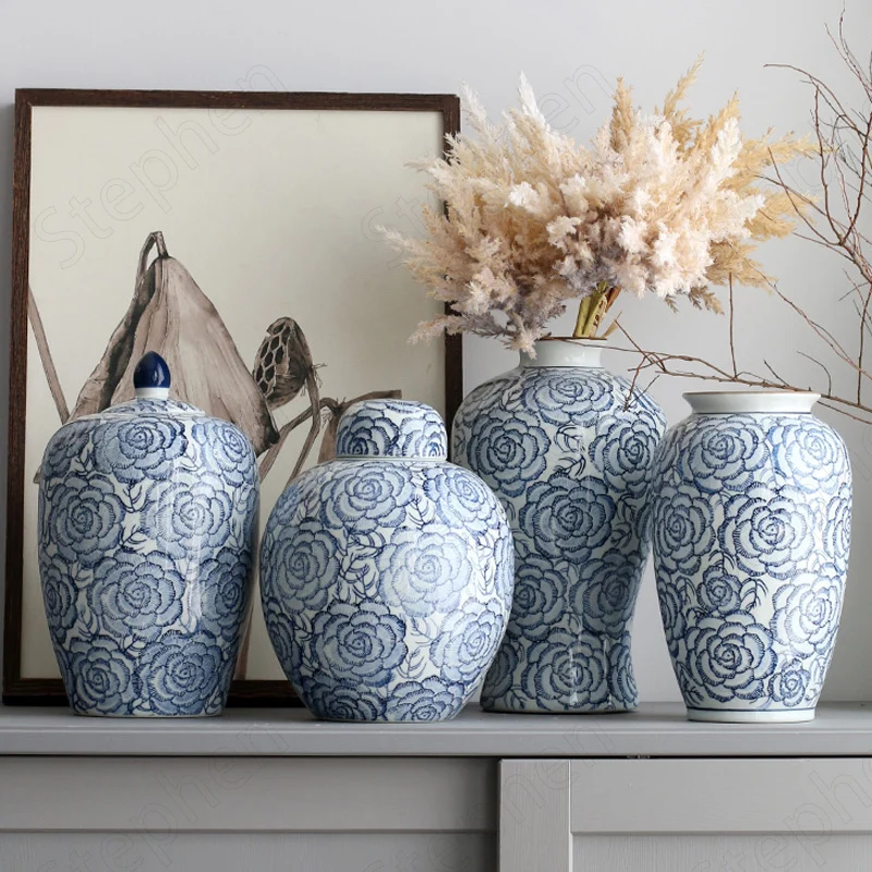 

Фарфоровая Ваза с ручной росписью, сине-белая, китайские Классические Гидропонные цветочные вазы, украшение для гостиной, настольное украшение, украшение для дома