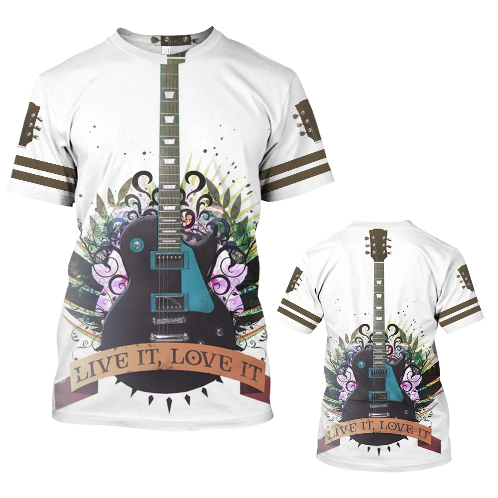 

T Shirt For Men Guitar Print Men's Clothes Summer Fashion Streetwear O Neck Oversized Pullover Designer Daily Short Sleeve Tees