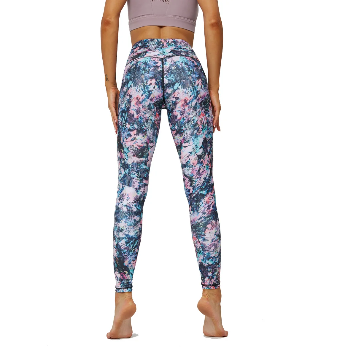 K Elastic High Waist Hip Lifting Printed Sports Leggings Women Stretch Fitness Running Yoga Pants Gym Girl Seam Pocket Leggings