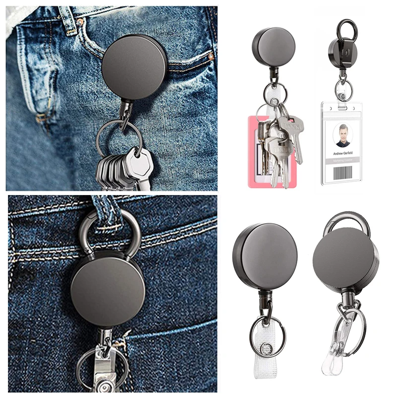 

1pcs Extendable Metal Key Chain Ring Belt Clip Pull Keyring Retracting ID Card Lanyards Id Badge Holder Badge Clip Badge Reel