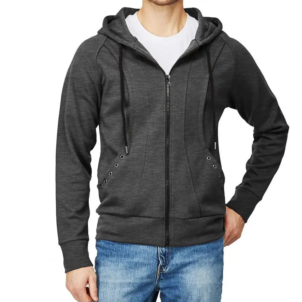 

Drawstring Fashion Firm Stitching Spring Coat Soft Men Autumn Coat Hat for Daily Wear