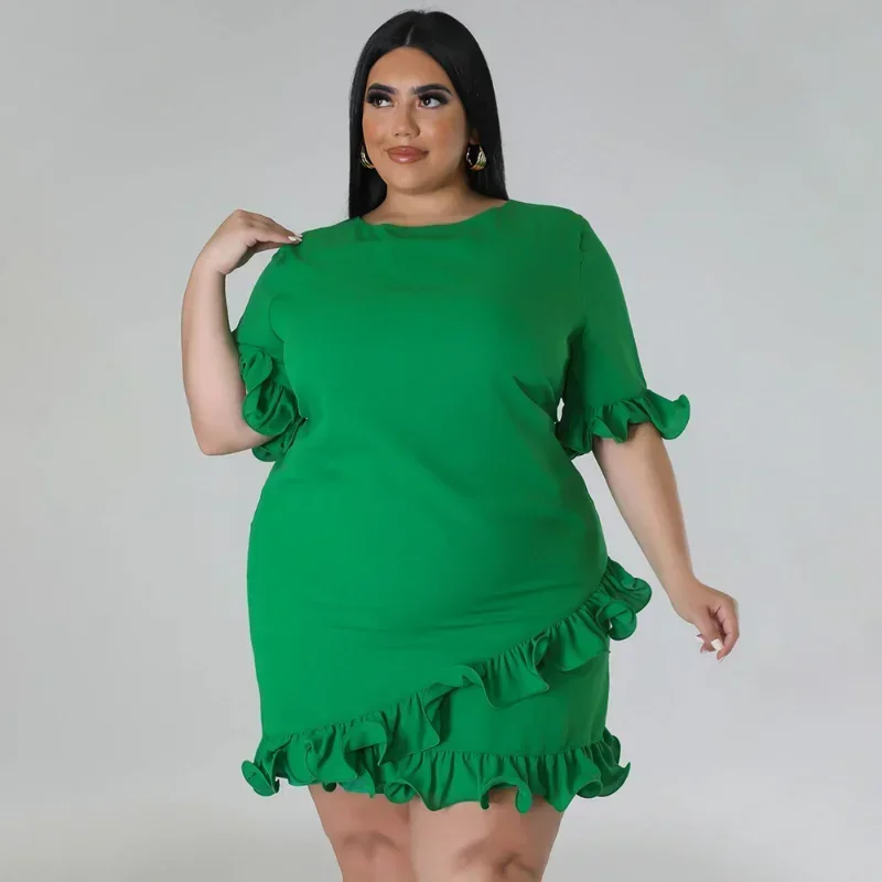 KEXU плюс размер женское модное облегающее платье с оборками и короткими рукавами