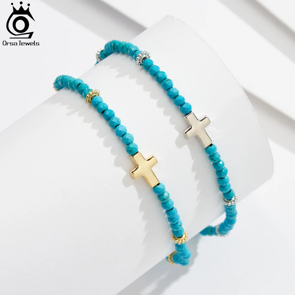 Женский браслет на ногу ORSA JEWELS украшение из Натуральной Бирюзы стерлингового