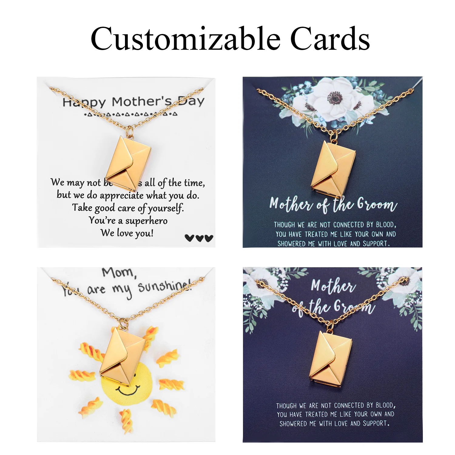 Beautiful Gold Pendants Necklace Love Letter Envelope Pendant Necklace Confession Love You for Valentine Day Mother Day Gift