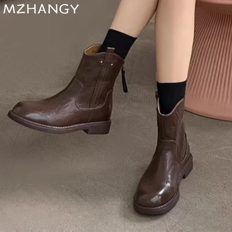 Женские ботильоны на плоской подошве зимняя кожаная хлопковая обувь женская