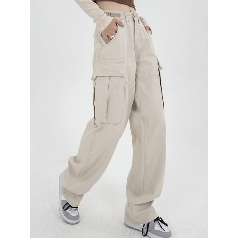 Vintage High Waist Cargo Pants Women Streetwear Hip Hop Casual 2022 Summer Wide Leg Straight Khaki Baggy Bottoms Casual Pants