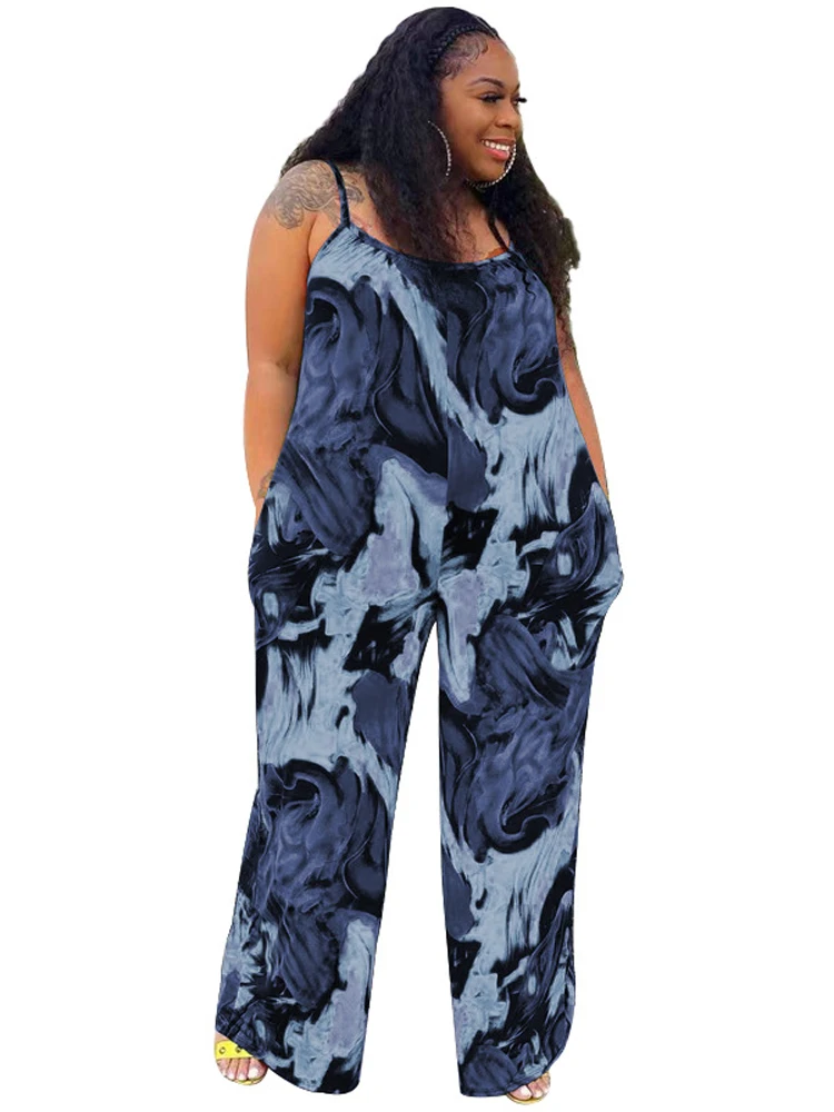 

Spaghetti Strap Jumpsuit For Women Sleeveless Playsuits Bodysuits Summer New Print Fashion Loose Casual Wide Leg Pants Jumpsuit