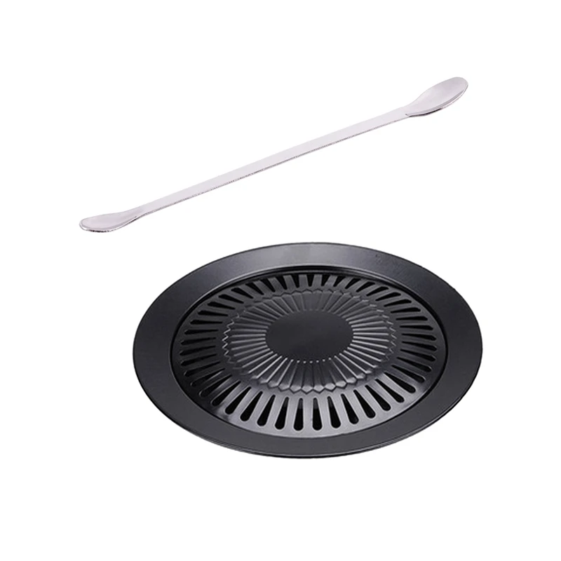 

1Pcs Non-Stick 13 Inch Smokeless Indoor Stovetop Barbecue Bbq Grill Kitchen Pan Griddle & 1Pcs 22Cm Dual Headed Stainless Steel