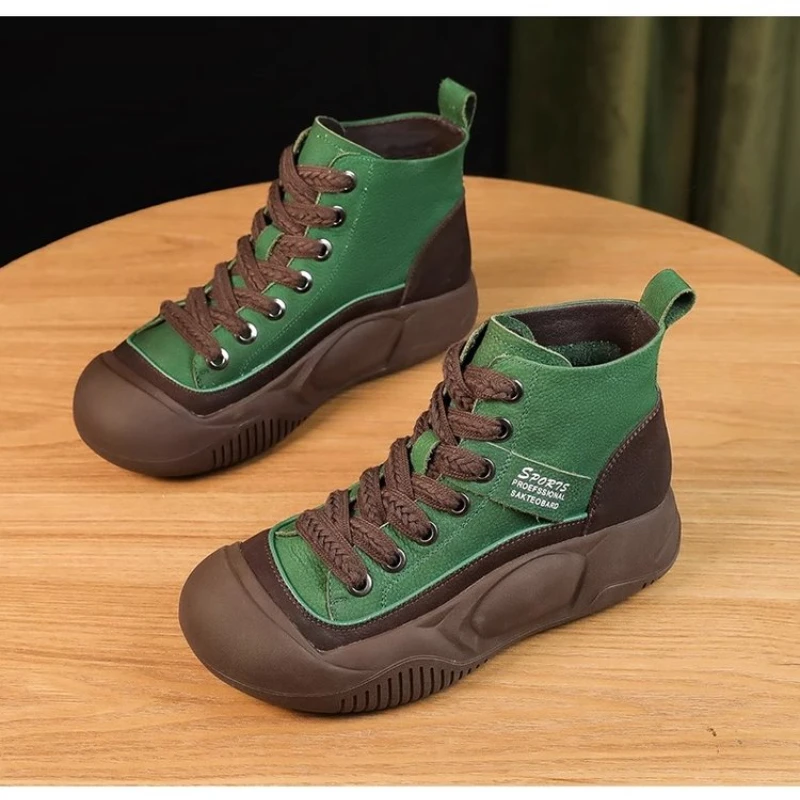 

Shoes Female 2023 New Pu Leather Lace Up Winter Women's Vulcanized Shoes Lightweight Sports Shoes Round Toe Women's Casual Shoes
