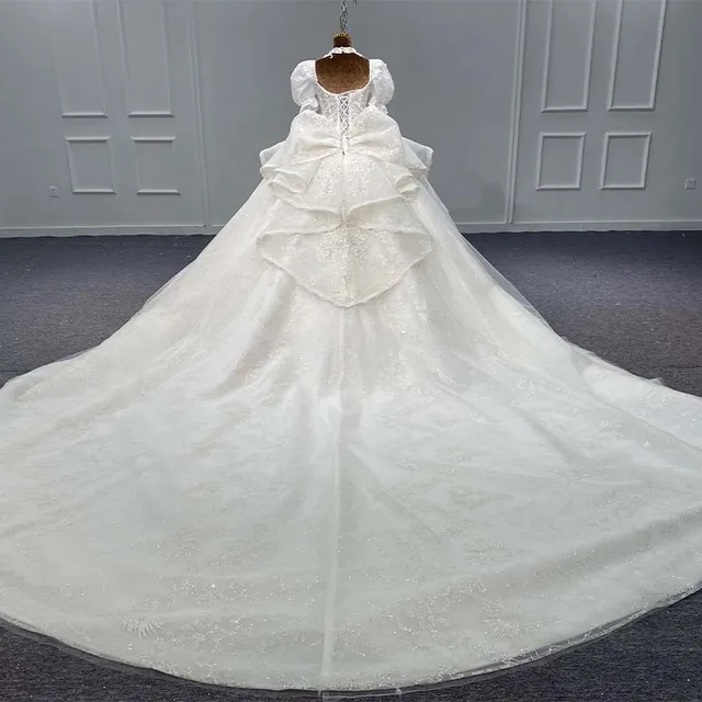 Exquisite Wedding Gown For Bride 2023 Organza Ball Gown Square Collar Tiered Wedding Dress Crystal Sequined MN162 Robe Mariage 2