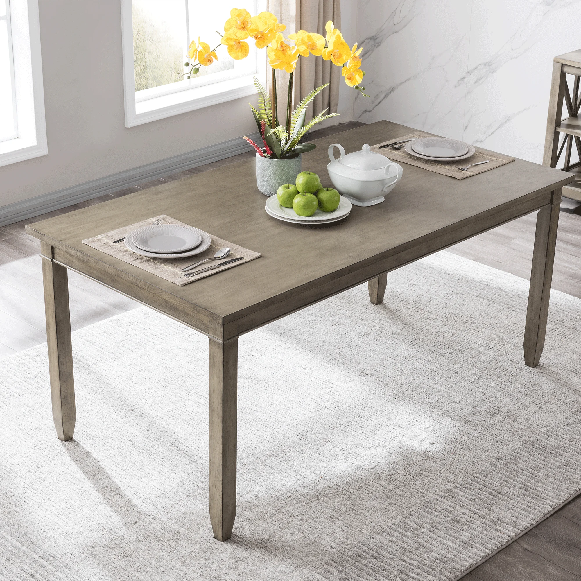 

(USA Stock)6 Preson-Solid Wood Leg Dining Table(Chair not included）
