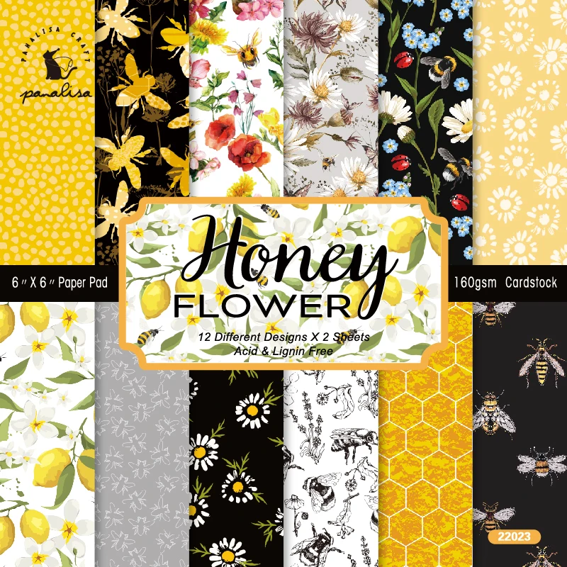 

24 Sheets 6 Inches Bee Honey Vintage Scrapbook Paper Scrapbooking Patterned Paper Pack DIY Background Paper Art Handmade Crafts