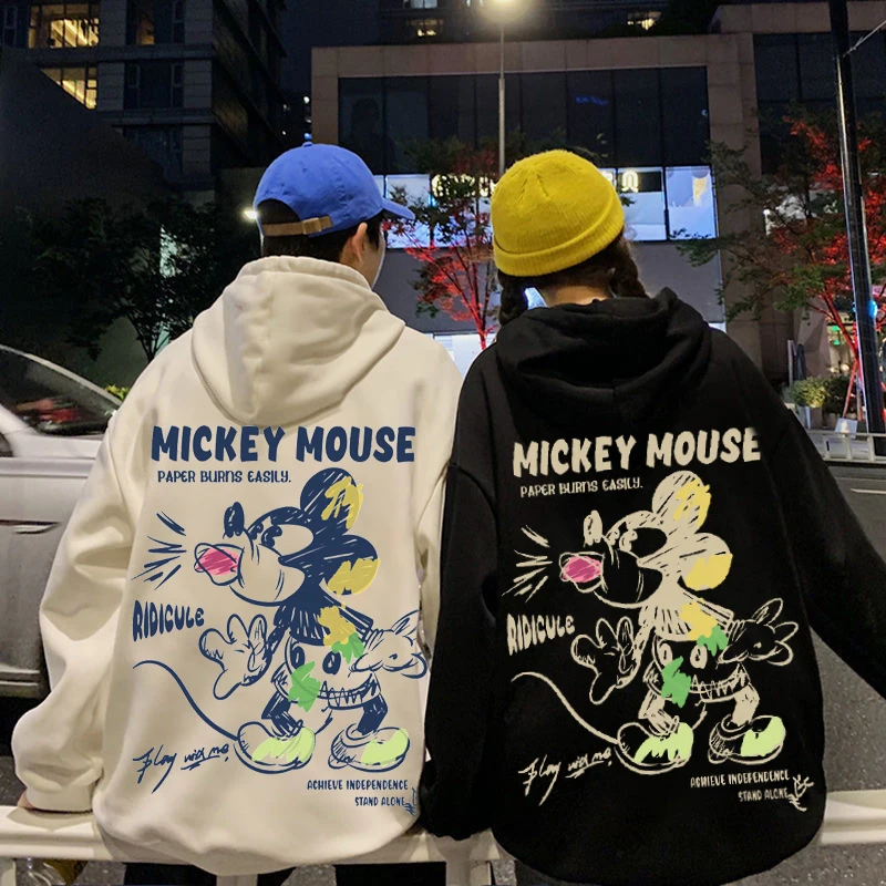 

Disney Mickey Minnie Mouse pullover women's kawaii casual Harajuku top print hooded loose sweater long sleeve 2022 new clothes