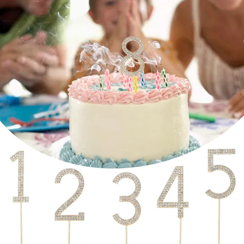 

10pcs Cupcake Cake Topper DIY Reusable Bling Rhinestone Wedding Numbers 0 To 9