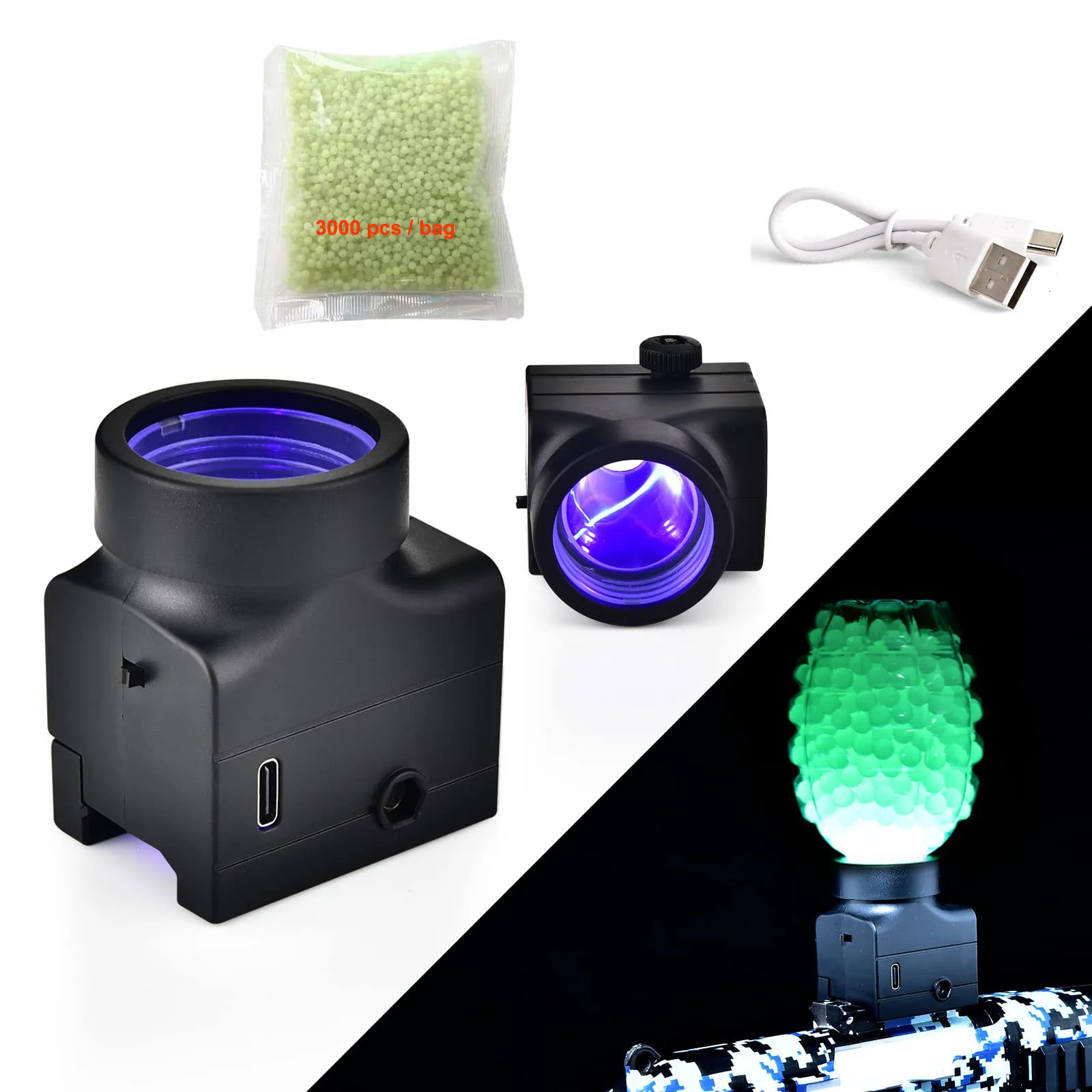 

UV LED Feedneck to Light Up Gel Ball Blaster Ammo Splatter Ball Blaster Night Outdoor Game Light Up Ammo Holder Glow in The Dark
