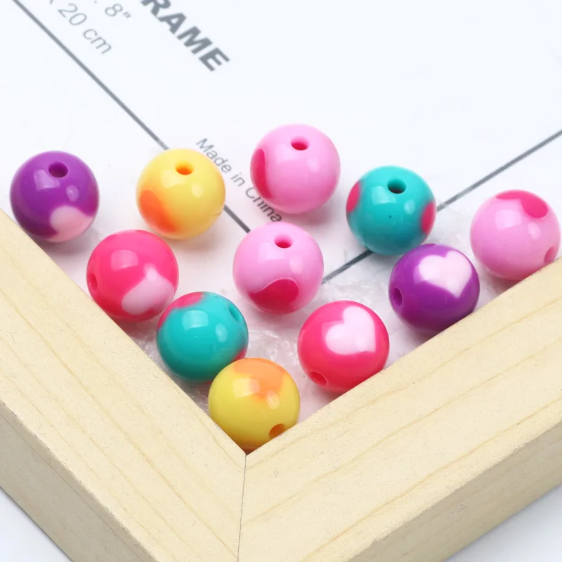 

Бижутерия «сделай сам», веселые цветные бусины с рисунком сердца, круглые шарики 12 мм, акриловые бусины, аксессуары ручной работы для ювелирных изделий