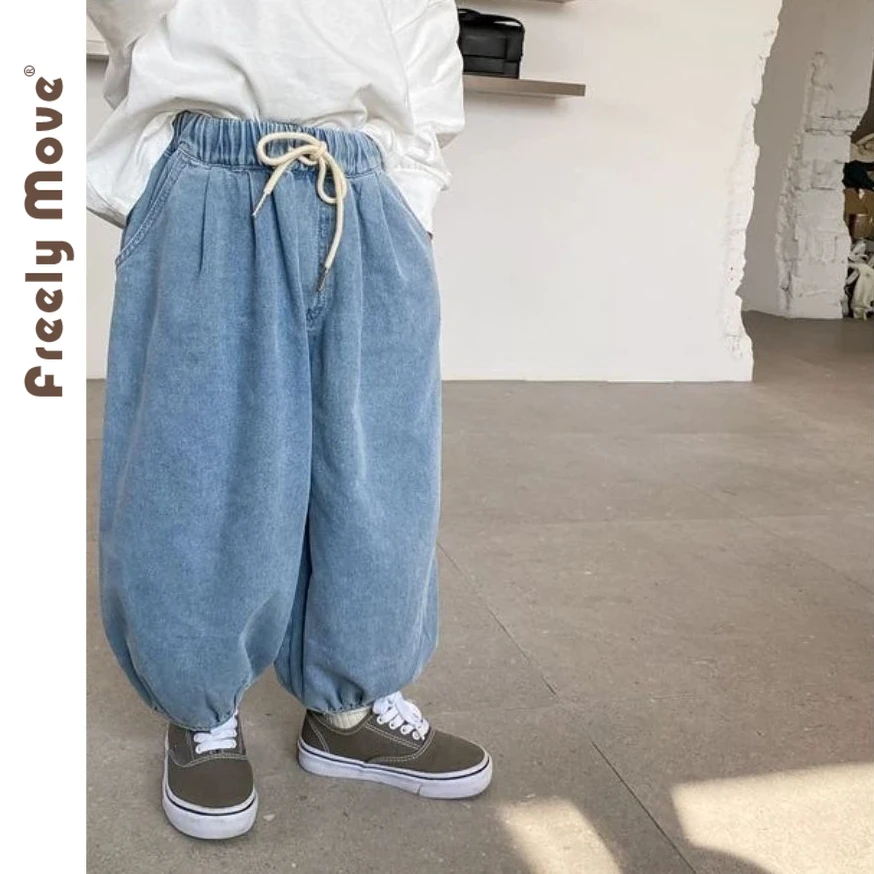 

Freely Move Loose Casual Baby Girl Trousers Boys Denim Long Pants 2023 Autumn Winter New Jeans Solid Unisex Children's Clothing