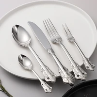 dinner silver stainless steel cutlery set 5pcs knife fork coffee spoon fruit fork dinnerware kitchen silverware tableware set