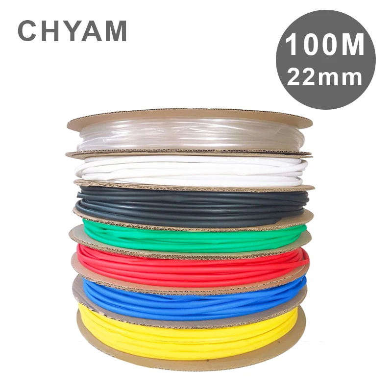 100 Meters Heat Shrink Tube 22mm 2:1 Polyolefin Cable Sleeve Insulating Colorful Red Yellow Blue Green Black Transparent