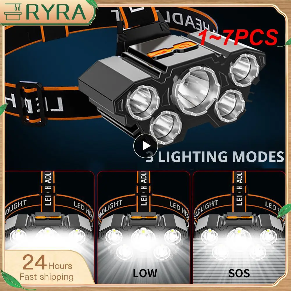 

Мощный светодиодный фонарь, суперъяркий Головной фонарь с зарядкой от Usb, со встроенным аккумулятором, уличная аккумуляторная лампа для ночного освещения, 1 ~ 7 шт.