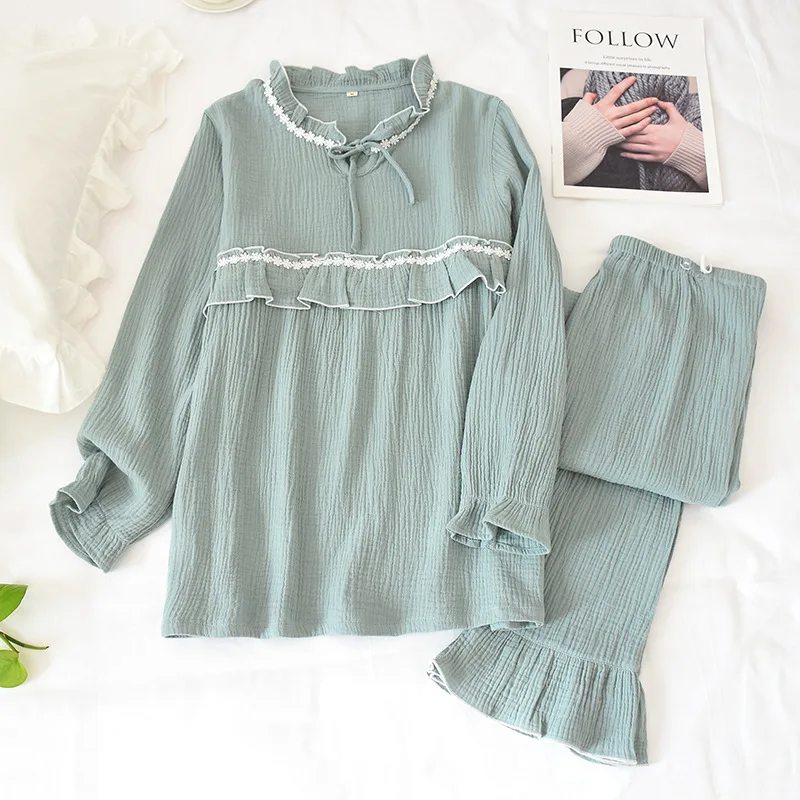 

Новая женская пижама из крепа и хлопка, розовая японская простая Пижама для грудного вскармливания, домашний костюм, весна-осень-лето