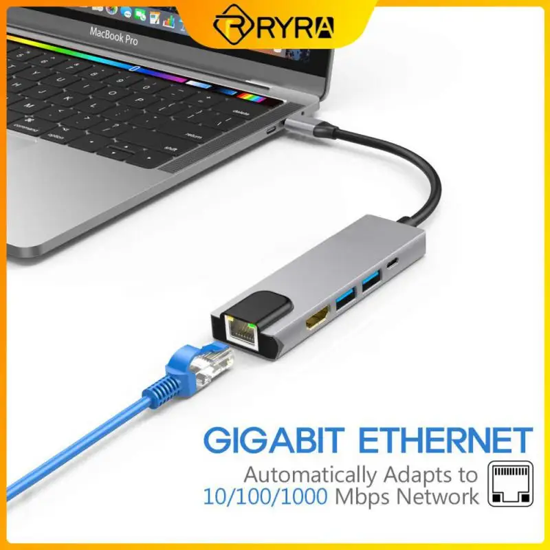 

RYRAFive In One USB Hub Gigabit Docking Station Network Port Docking Station HDMI 4K HD USB Docking Station Expand Equipment