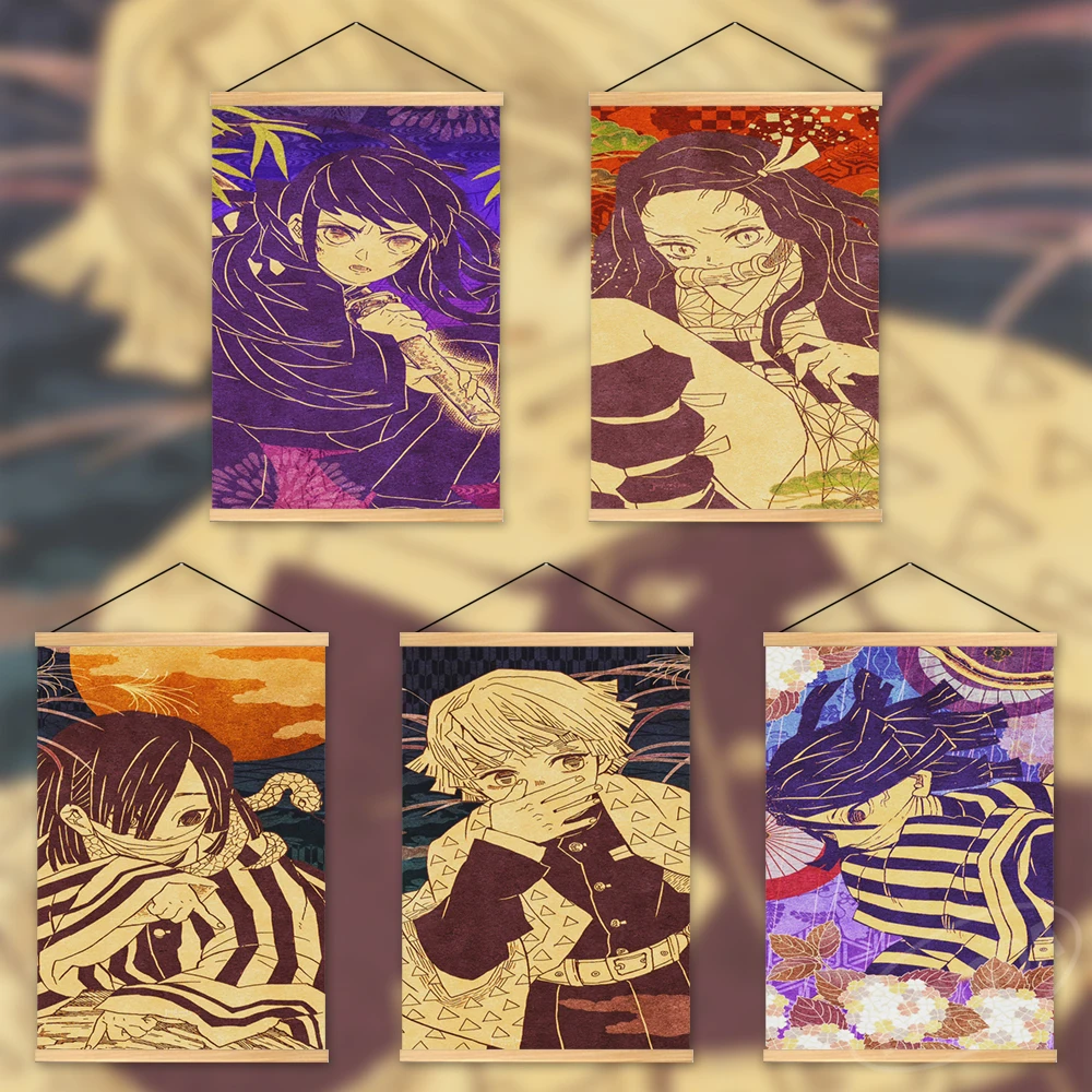 

Canvas Demon Slayer Printed Wall Anime Art Kamado Tanjirou Home Decor Agatsuma Zenitsu Hang Painting Wooden Picture Living Room