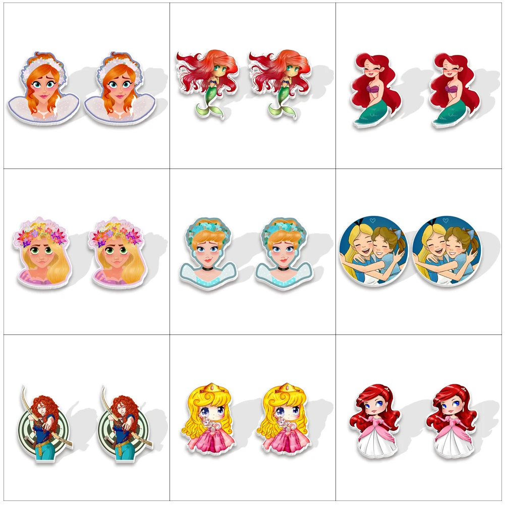 

Disney Princess Epoxy Stud Earrings Handcraft Acrylic Stud Earrings for Women Gifts Children