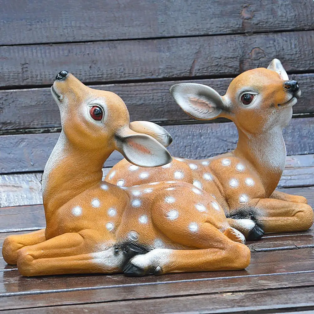 

1 Pair Deer Figurine Lying Position Realistic Adorable Sika Deer Ornament Crafts Decoration Home Decor