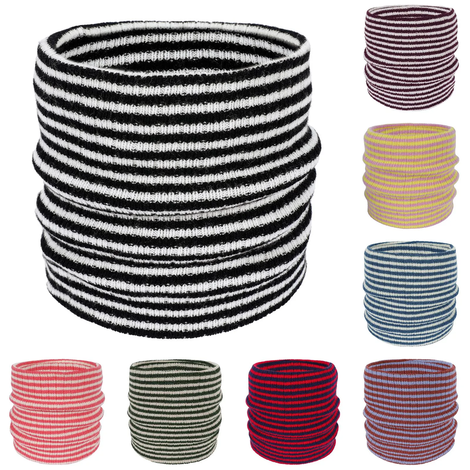 

Unisex Winter Warm Knitted Ring Striped Scarf Bandana Men Women Fashion Headband Elastic Neck Collar Scarf Windproof Ski Scarf