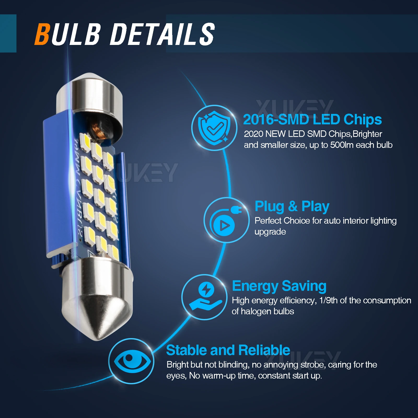 Лампы-гирлянды CASHCOW 4X 39 мм 38 лампы C5W CANBUS 2016-15-SMD 12 В для замены салона автомобиля